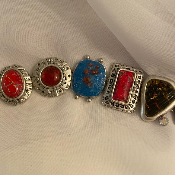 Multi Stone Silvertone Bracelet - Picture 3 of 8